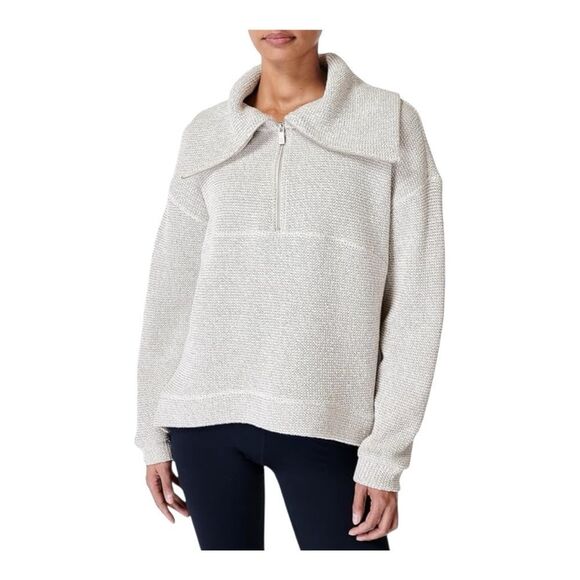 Sweaty Betty Women's Restful Boucle Relaxed Fit Half Zip Woven Pullover Size 10 - Picture 1 of 8